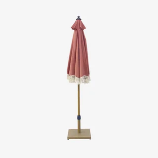 Parasol rond à franges Hossegor Ø200 cm acier effet bois