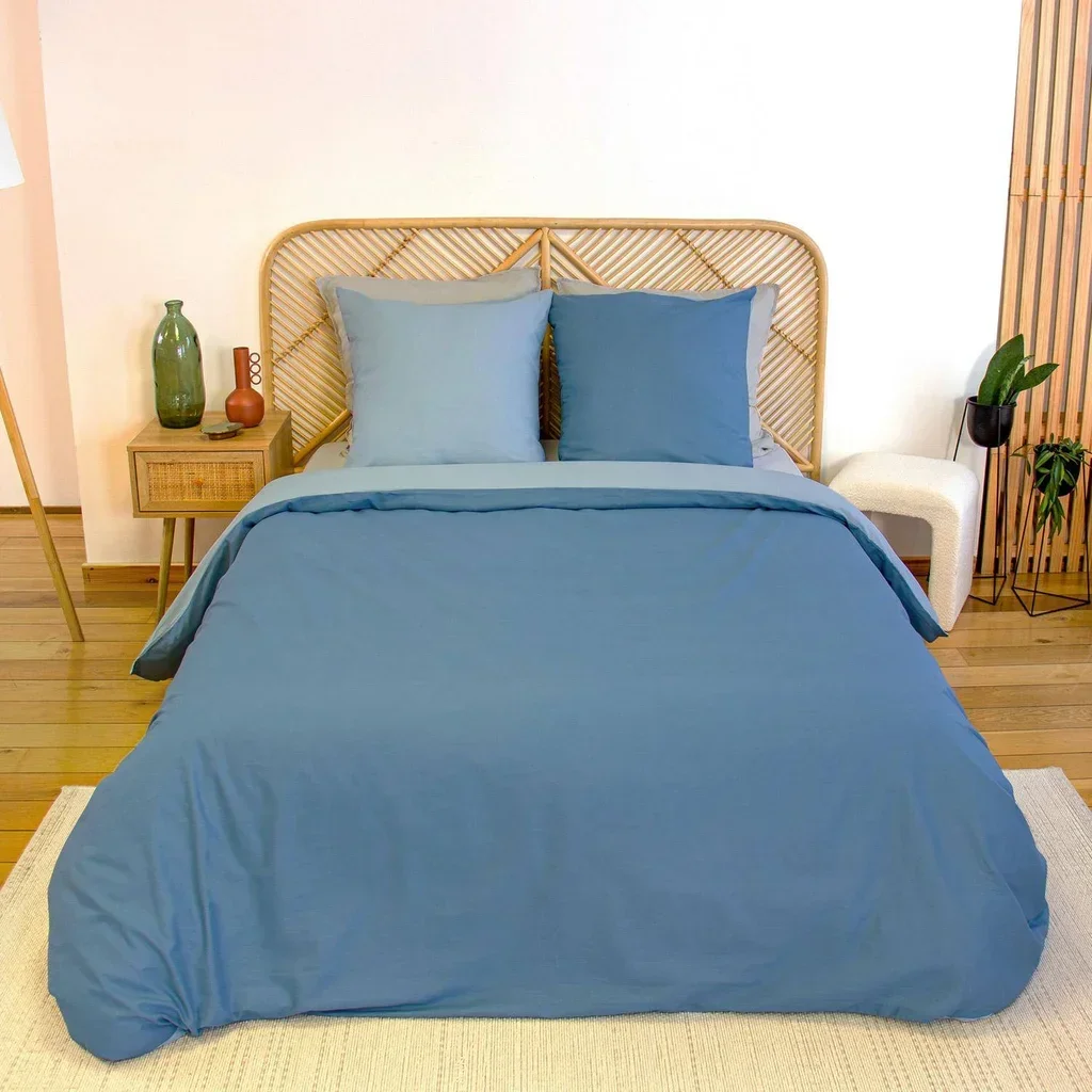 Parure de lit 2 personnes coton lyocell bleu Sia