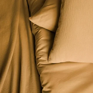 Juego de cama 2 personas gasa de algodón color miel - Colección Alix