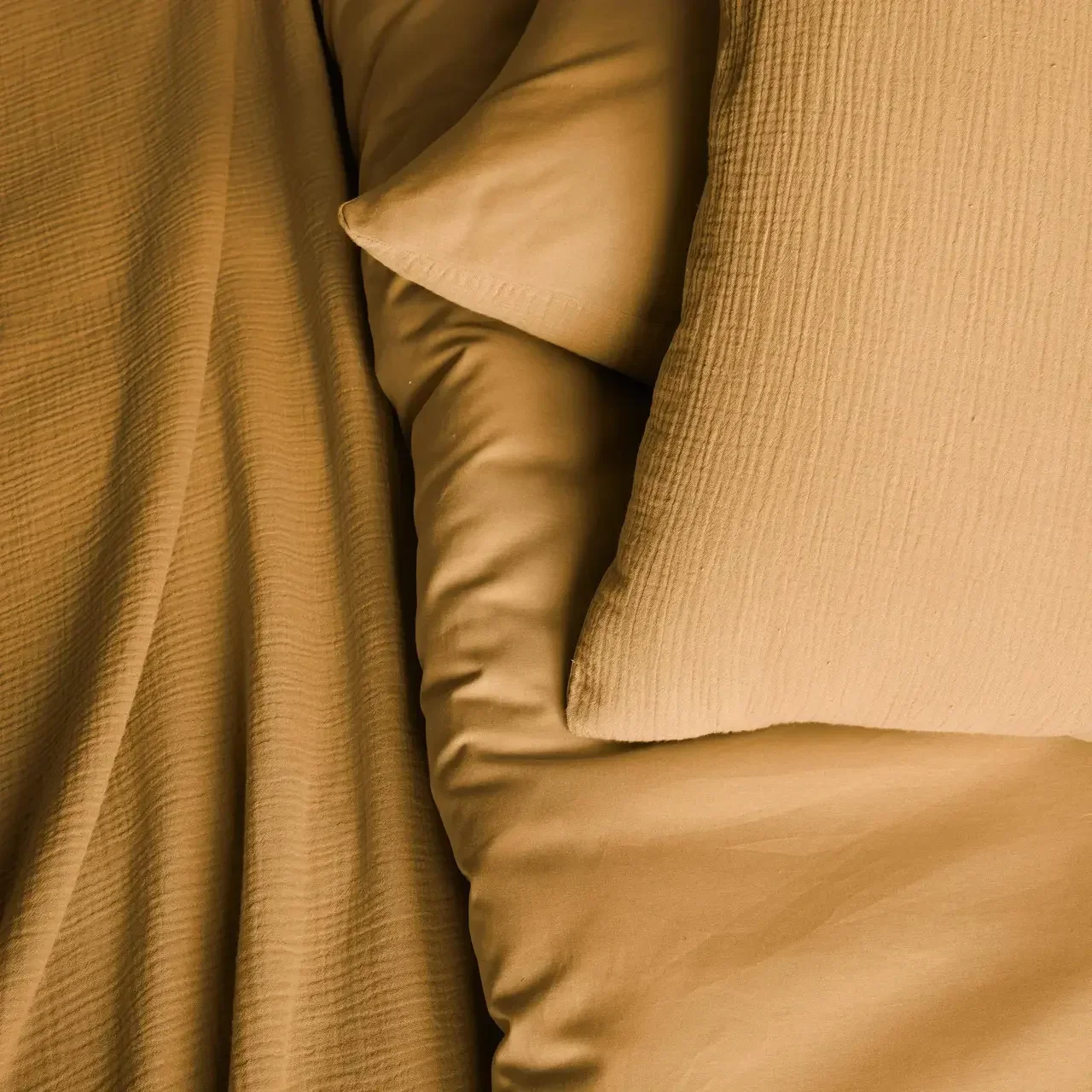 Parure de lit 2 personnes Alix gaze de coton coloris miel
