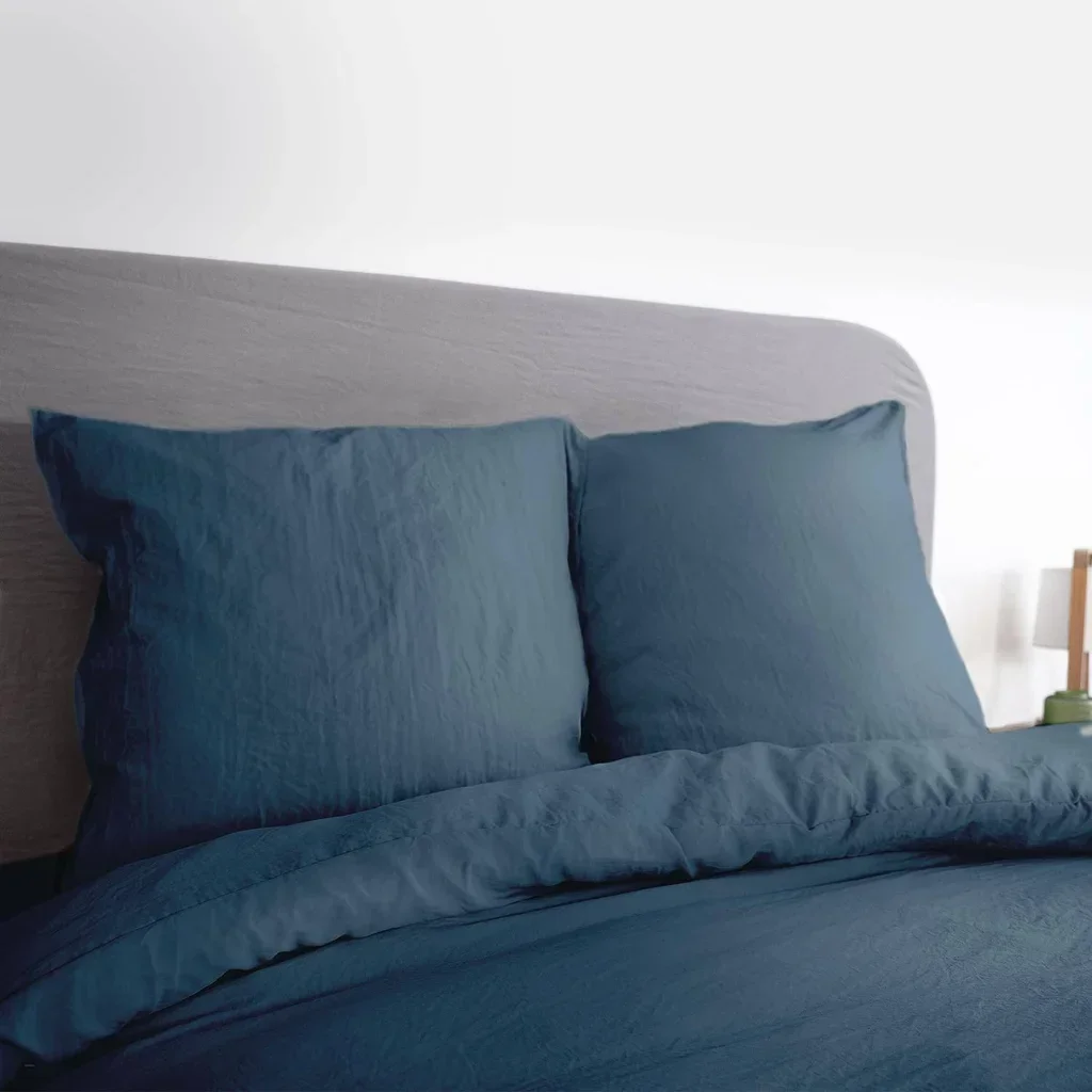 Parure de lit 2 personnes microfibre lavée bleu Luna 240x220 cm