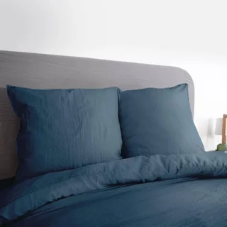 Parure de lit 2 personnes microfibre lavée bleu Luna 240x220 cm