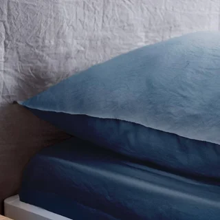 Parure de lit 2 personnes microfibre lavée bleu Luna 240x220 cm