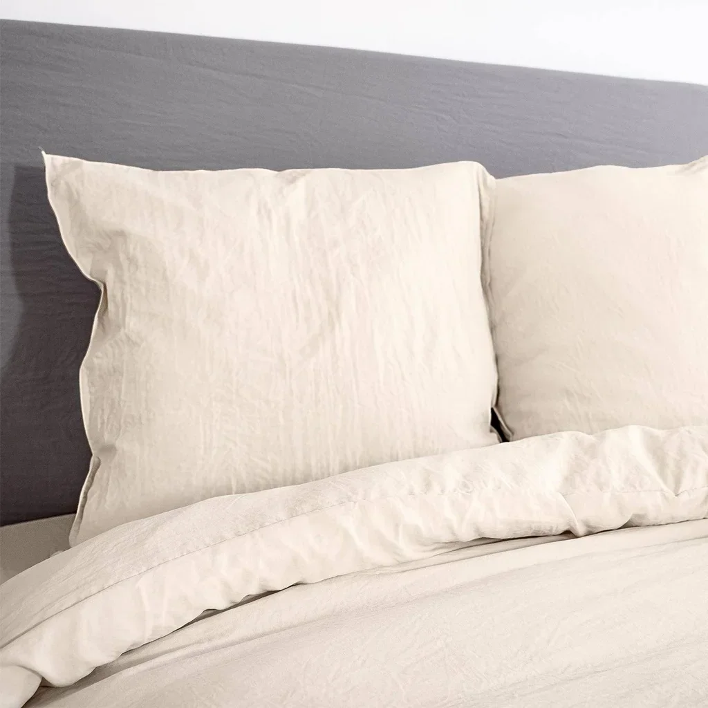 Parure de lit 2 personnes microfibre lavée effet stonewashed coloris sable