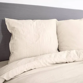 Parure de lit 2 personnes microfibre lavée effet stonewashed coloris sable