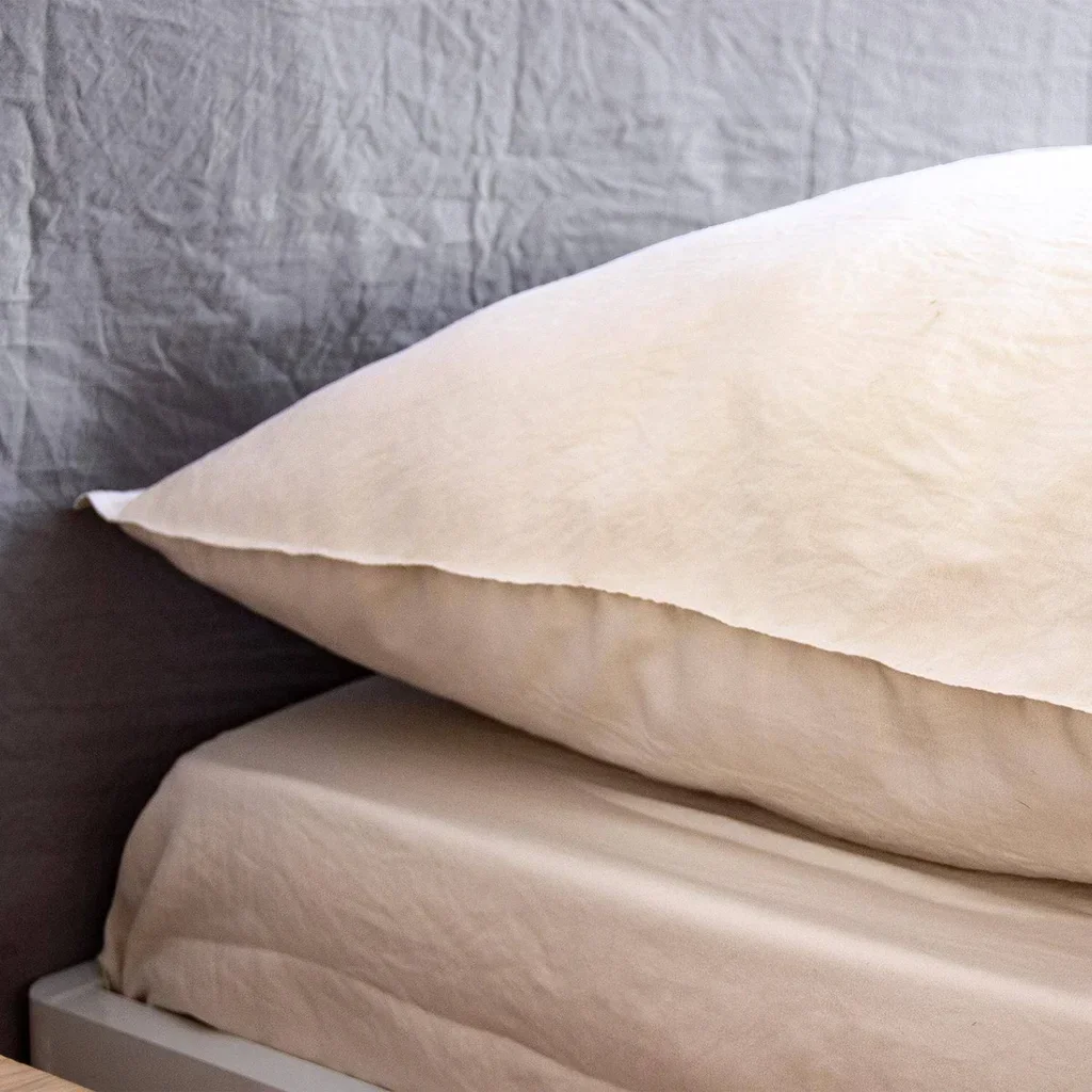 Parure de lit 2 personnes microfibre lavée effet stonewashed coloris sable