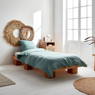 Parure de lit gaze de coton vert amande Alix - housse couette 2 personnes