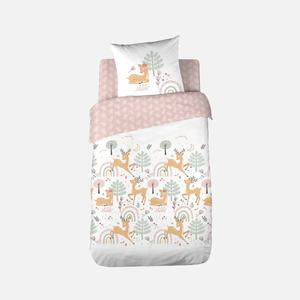 Parure de lit enfant forêt enchantée réversible 140x200 cm microfibre