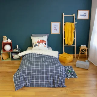 Parure lit 1 place réversible motif pompier 140x200 cm enfant Oeko-Tex