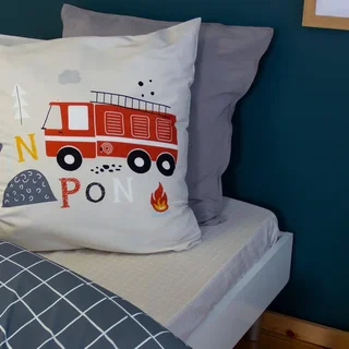 Parure lit 1 place réversible motif pompier 140x200 cm enfant Oeko-Tex