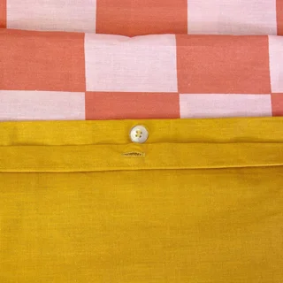 Parure de lit 2 personnes coton damier rouge orange Futuna