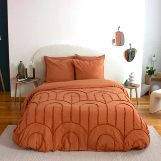 Parure lit 2 personnes coton lavé tufté arches terracotta 240x220