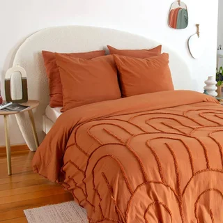 Parure lit 2 personnes coton lavé tufté arches terracotta 240x220