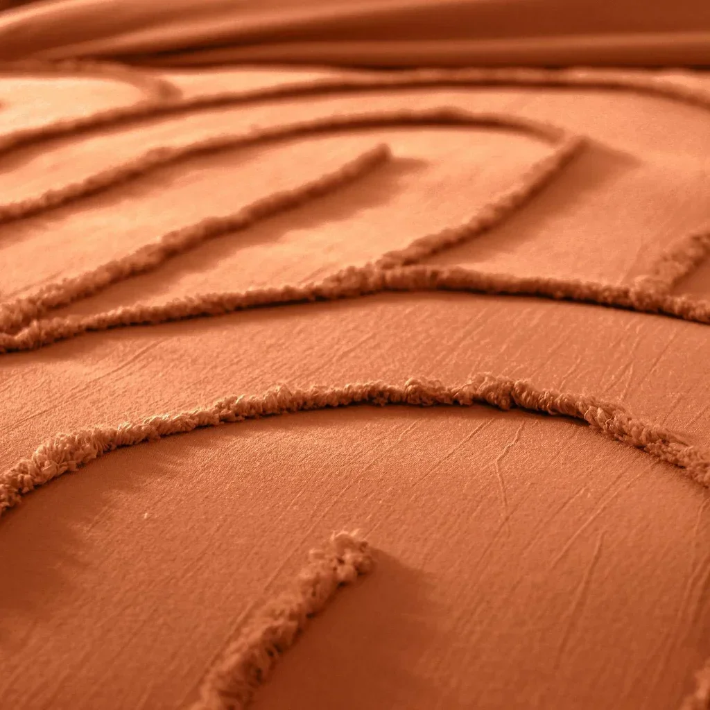 Parure lit 2 personnes coton lavé tufté arches terracotta 240x220