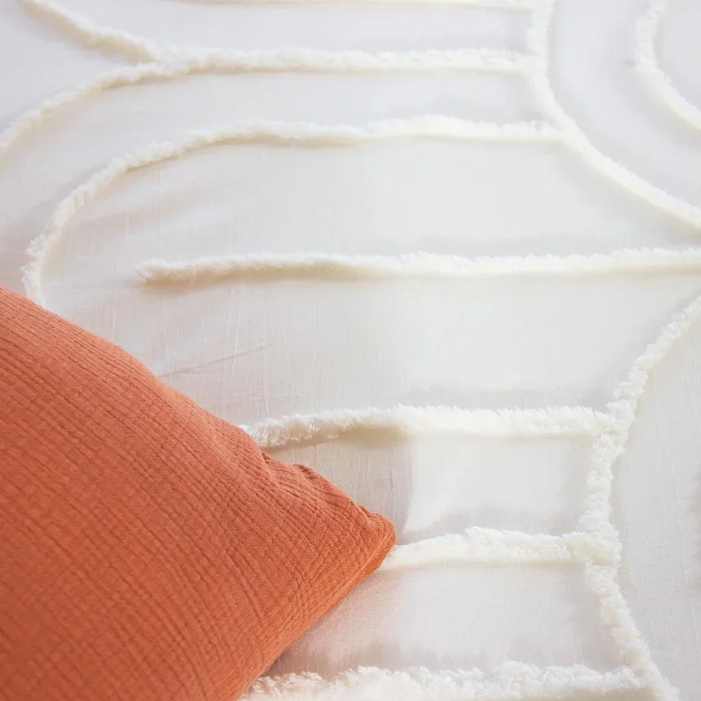 Parure lit 2 personnes coton lavé motif arches vintage blanc