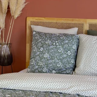 Parure de lit 2 personnes coton lyocell motif floral vert Neyo