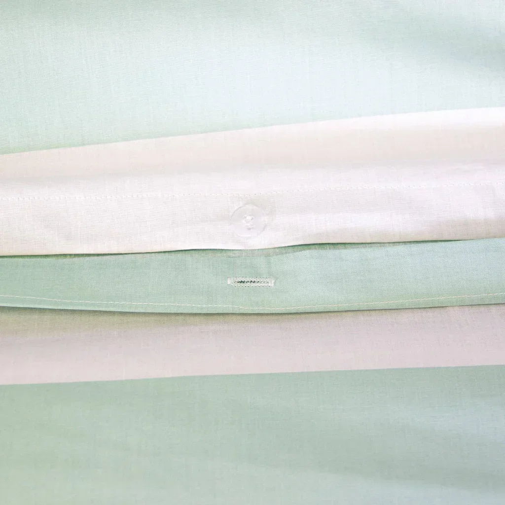 Parure de lit 2 personnes coton rayures blanc vert Tendora