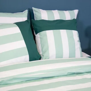 Parure de lit 2 personnes coton rayures blanc vert Tendora