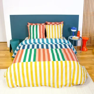 Parure de lit 2 personnes coton rayures multicolores 240x220 cm Aura
