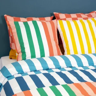 Parure de lit 2 personnes coton rayures multicolores 240x220 cm Aura