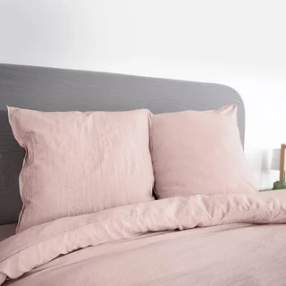 Parure de lit 2 personnes microfibre lavée rose poudré - Luna 240x220 cm