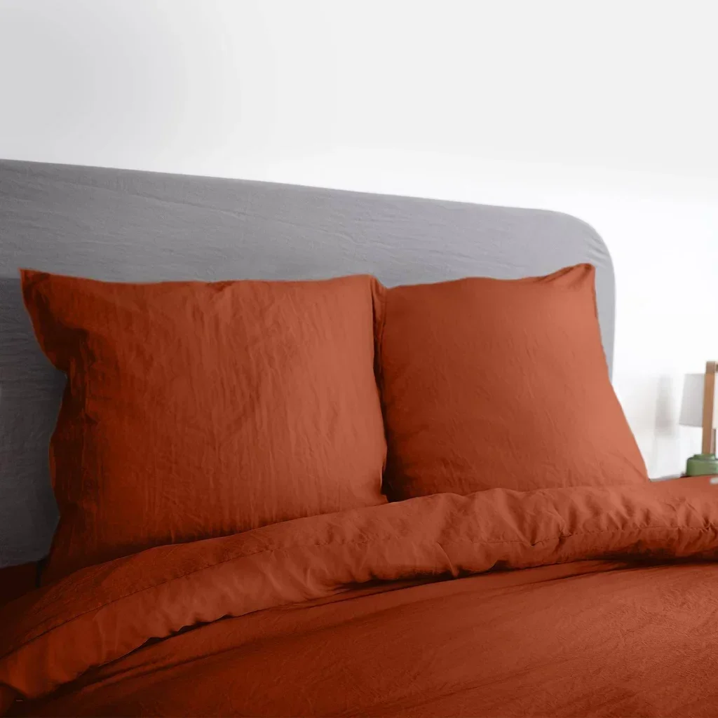 Parure de lit 2 personnes microfibre lavée terracotta 240x220 cm - Collection Luna