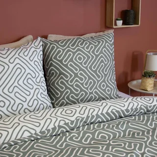Parure de lit 2 personnes microfibre réversible labyrinthe gris anthracite 240x220 cm