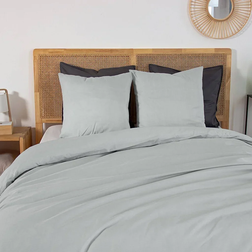 Parure lit 2 pers percale coton étain 240x220 cm Skala