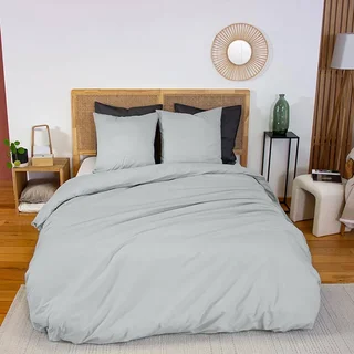 Parure lit 2 pers percale coton étain 240x220 cm Skala