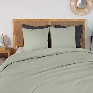 Parure lit 2 personnes percale coton sauge 240x220 cm + 2 taies Oeko-Tex