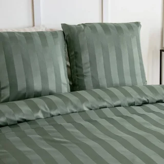 Parure de lit 2 personnes polyester satiné fines rayures vert Andréa 240x220 cm