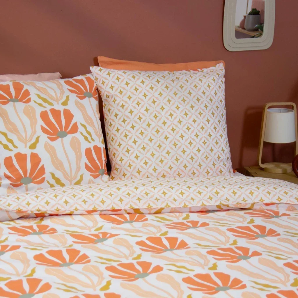 Parure de lit 2 personnes réversible fleuri coton Oeko-Tex 240x220