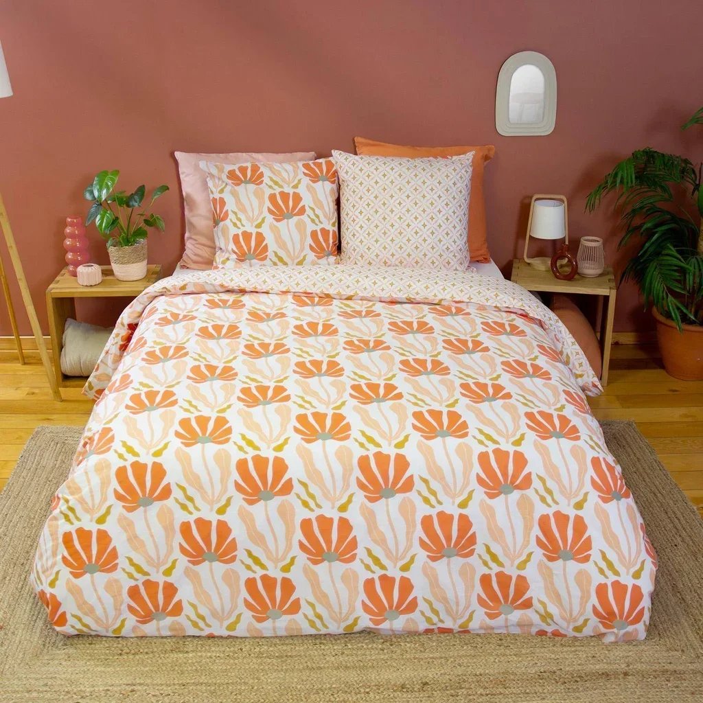 Parure de lit 2 personnes réversible fleuri coton Oeko-Tex 240x220