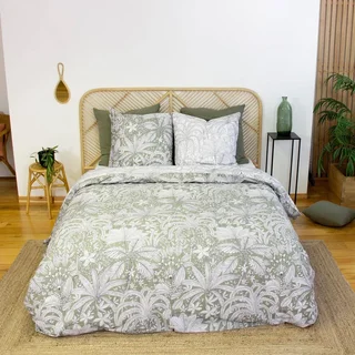 Parure lit réversible motif végétal coton Oeko-Tex 2 personnes
