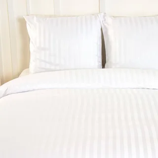 Parure lit 2 personnes satinée rayures blanc polyester Oeko-Tex