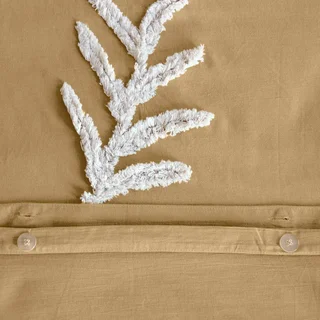 Parure de lit 2 places coton lavé moutarde motifs végétaux tuftés Artemis
