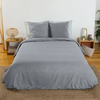Parure de lit 2 places réversible motif zèbre gris polyester Oeko-Tex
