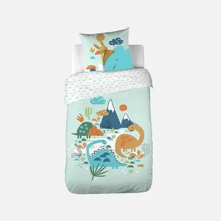 Parure lit enfant dinosaures réversible coton 140x200 cm avec poche doudou