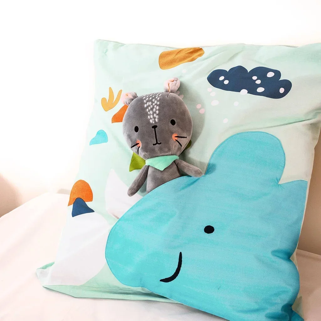 Parure lit enfant dinosaures réversible coton 140x200 cm avec poche doudou