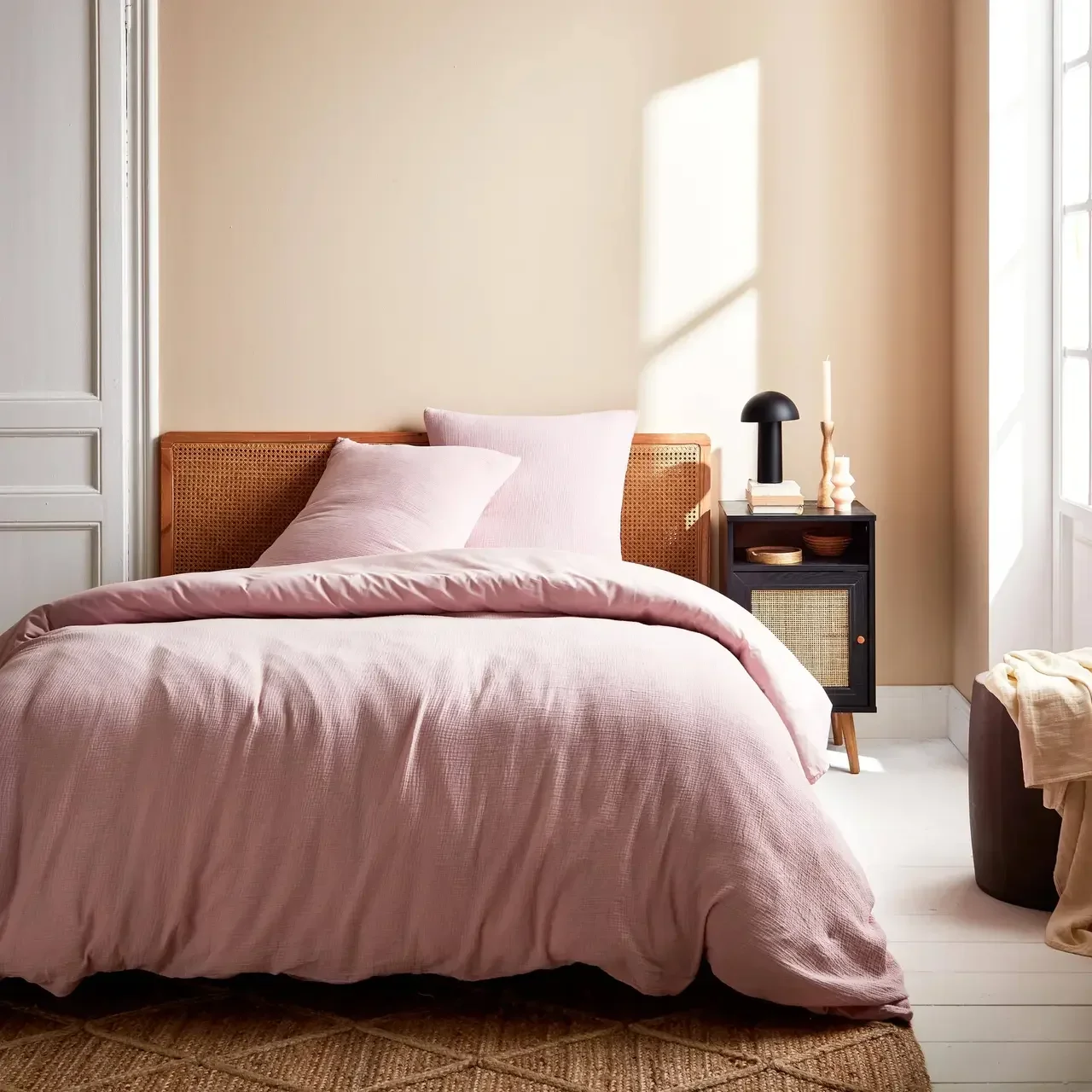 Parure de lit Alix gaze de coton rose 240x220 cm
