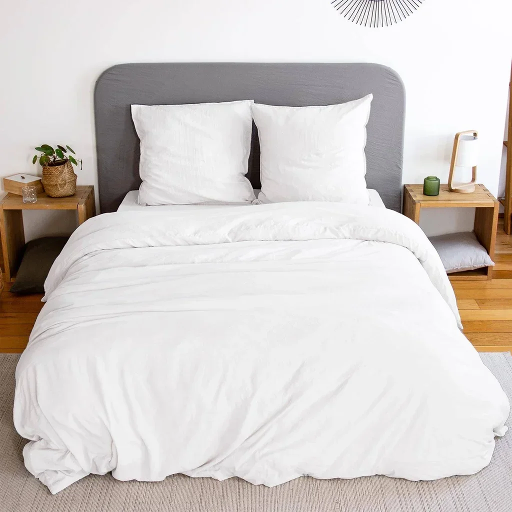 Parure de lit microfibre lavée blanche 2 personnes 240x220 cm