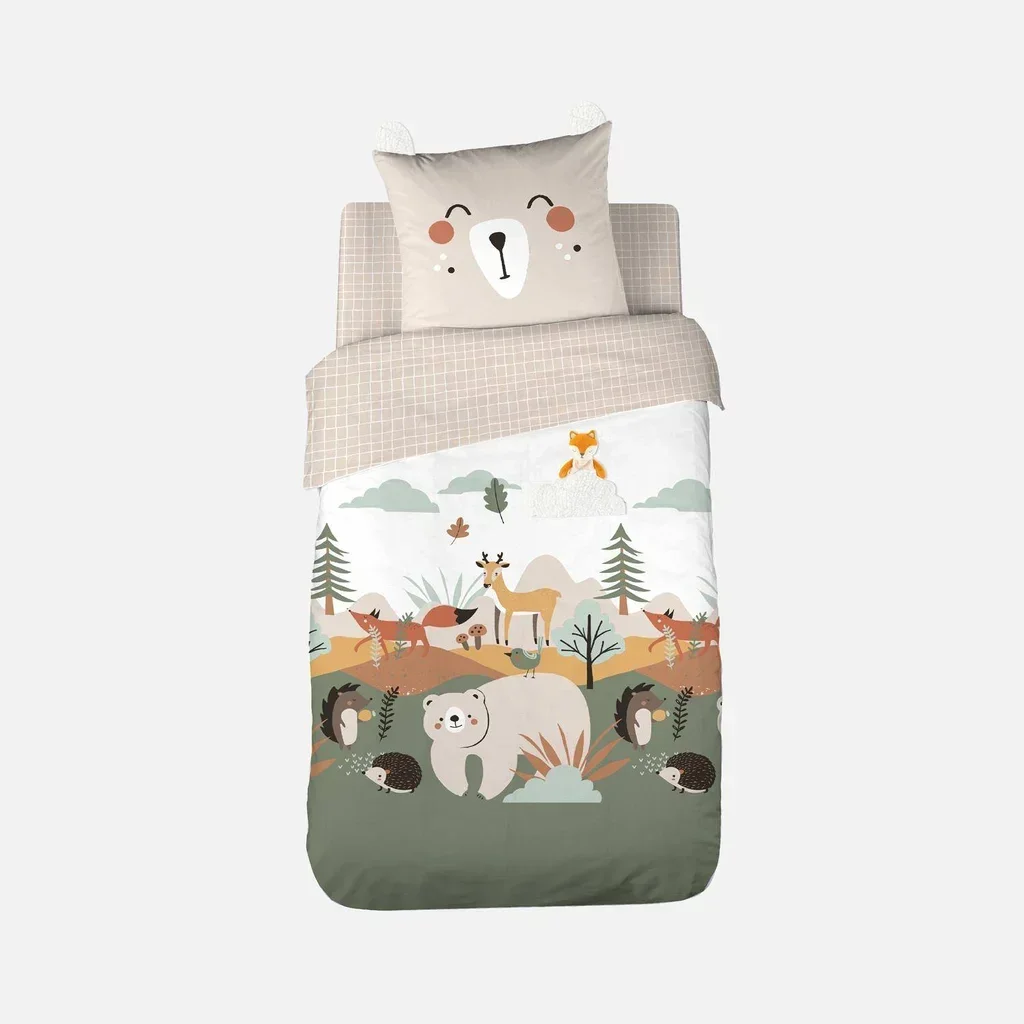 Parure de lit enfant forêt automnale 140x200 cm réversible microfibre Oeko-Tex