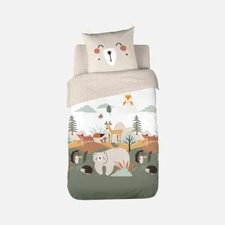 Parure de lit enfant forêt automnale 140x200 cm réversible microfibre Oeko-Tex