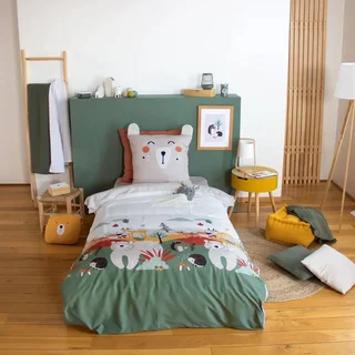 Parure de lit enfant forêt automnale 140x200 cm réversible microfibre Oeko-Tex