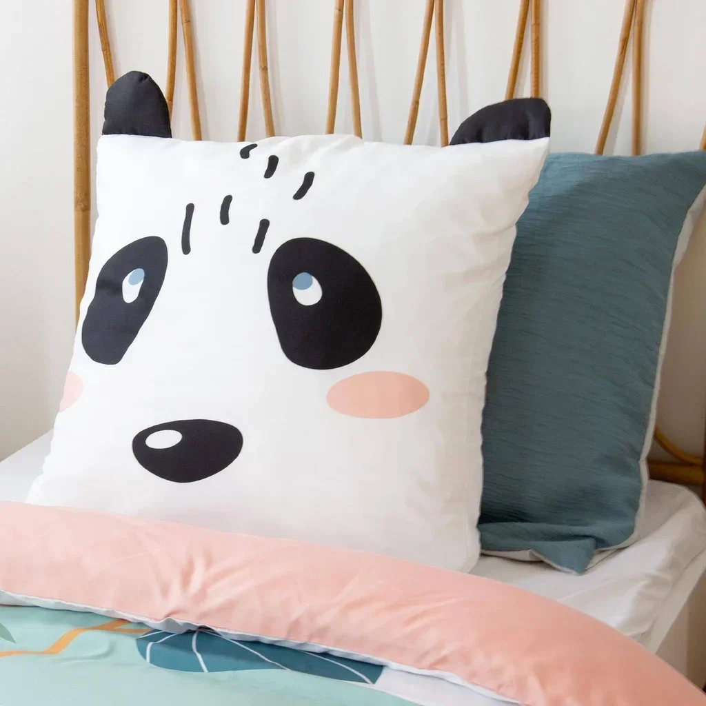 Parure de lit microfibre réversible panda 1 personne 140x200 cm vert rose