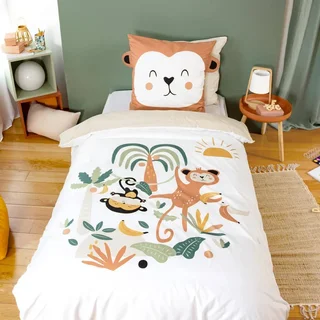 Parure lit enfant singe réversible 140x200 cm microfibre Oeko-Tex