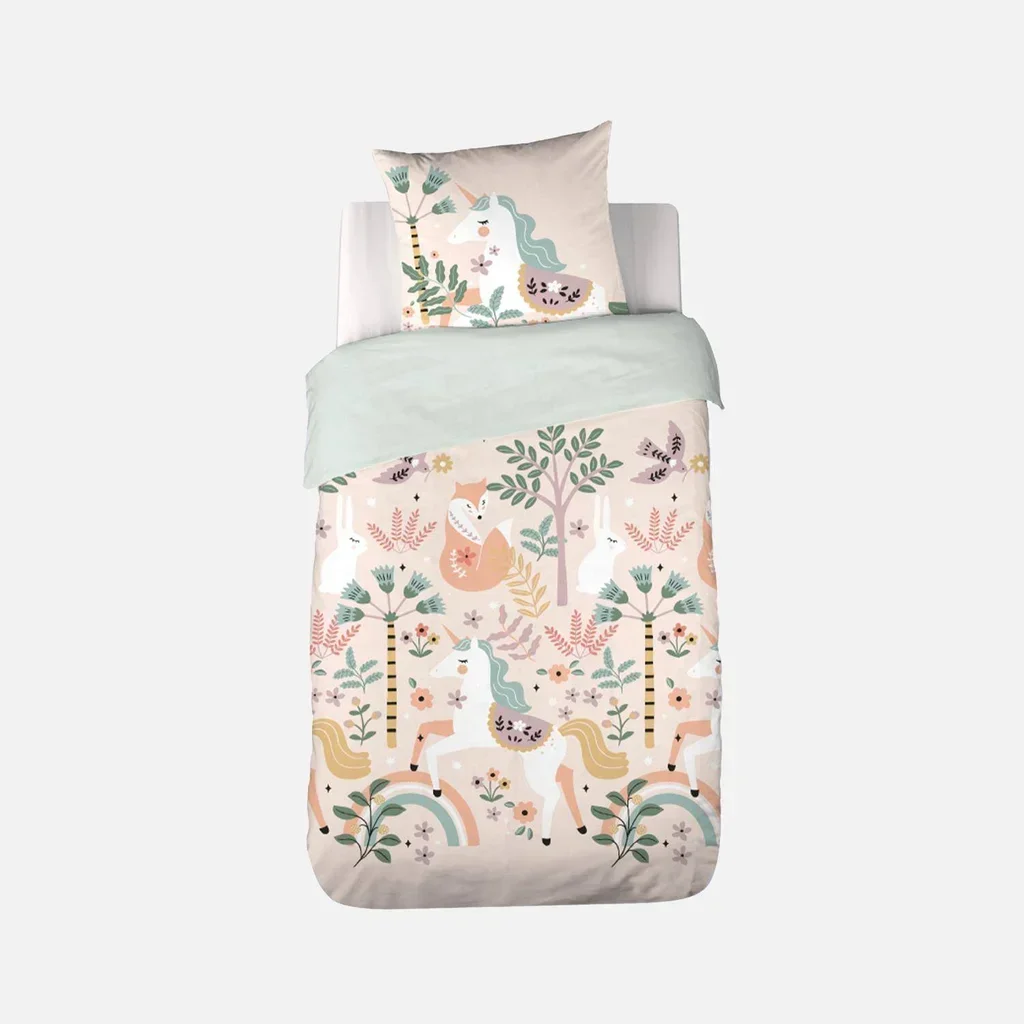Parure lit 1 personne coton licorne danseuse 140x200 réversible Oeko-Tex
