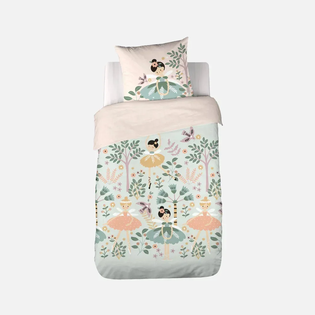 Parure lit 1 personne coton licorne danseuse 140x200 réversible Oeko-Tex