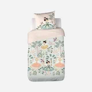 Parure lit 1 personne coton licorne danseuse 140x200 réversible Oeko-Tex