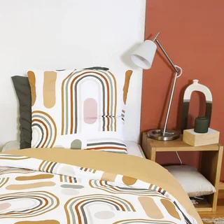 Juego de cama reversible de microfibra naranja con arcos multicolores